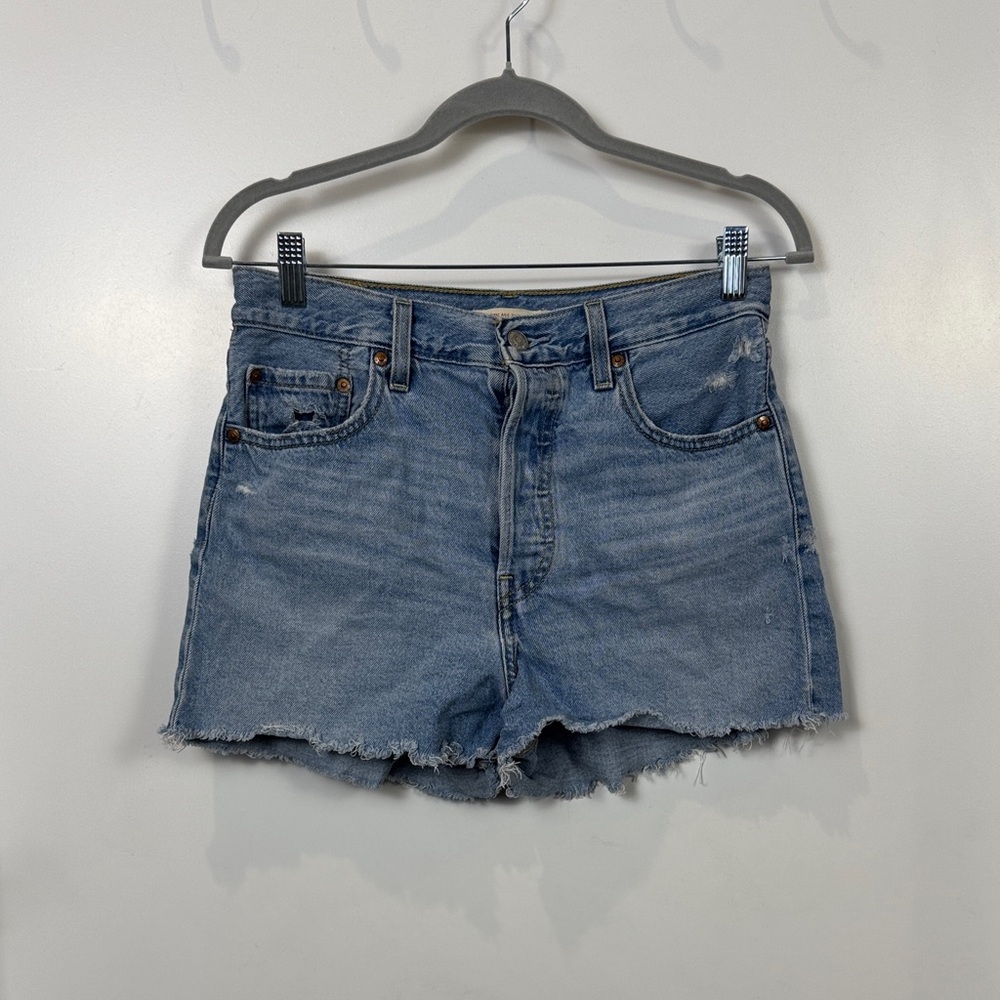 Levi's Ribcage Jean Shorts with light distressing in medium-light wash